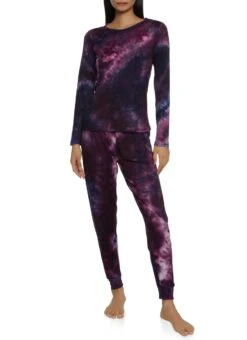 Tie Dye Long Sleeve Pajama Top And Pants Set