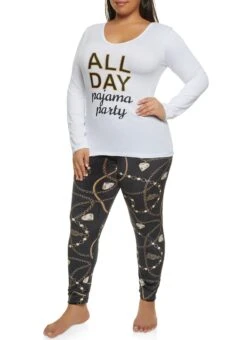 Plus Size All Day Graphic Long Sleeve Pajama Top And Velour Pants