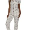 Polka Dot Patterned Notch Collar Pajama Shirt And Pants