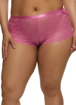 Plus Size Side Mesh Detail Lace Boyshort Panty