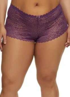Plus Size Floral Lace Caged Back Boyshort Panties