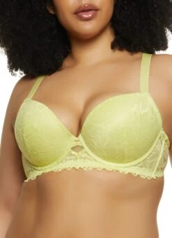 Plus Size Yellow Lace Plunge Bra