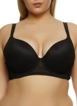 Plus Size Mesh Detail Plunge Bra