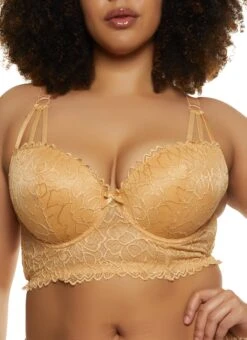 Plus Size Lace Caged Detail Longline Plunge Bra