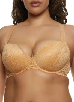 Plus Size Patterned Lace Plunge Bra