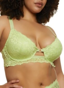 Plus Size Cut Out Front Longline Lace Plunge Bra