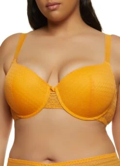 Plus Size Lace Chevron Detail Plunge Bra