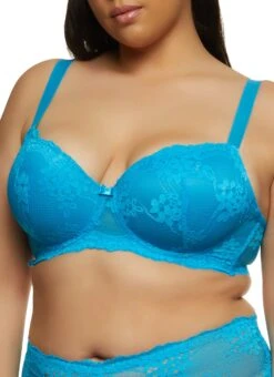 Plus Size Floral Lace Push Up Plunge Bra