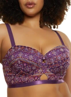 Plus Size Patterned Keyhole Lace Longline Bra | Converts To Strapless