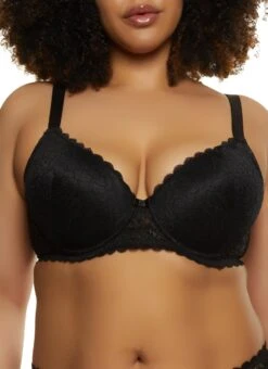 Plus Size Lace Scalloped Plunge Bra