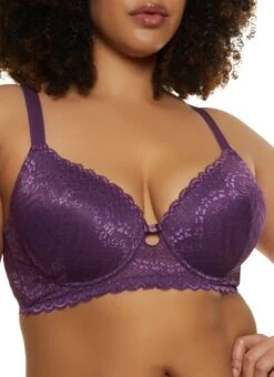 Plus Size Longline Lace Cut Out Front Plunge Bra