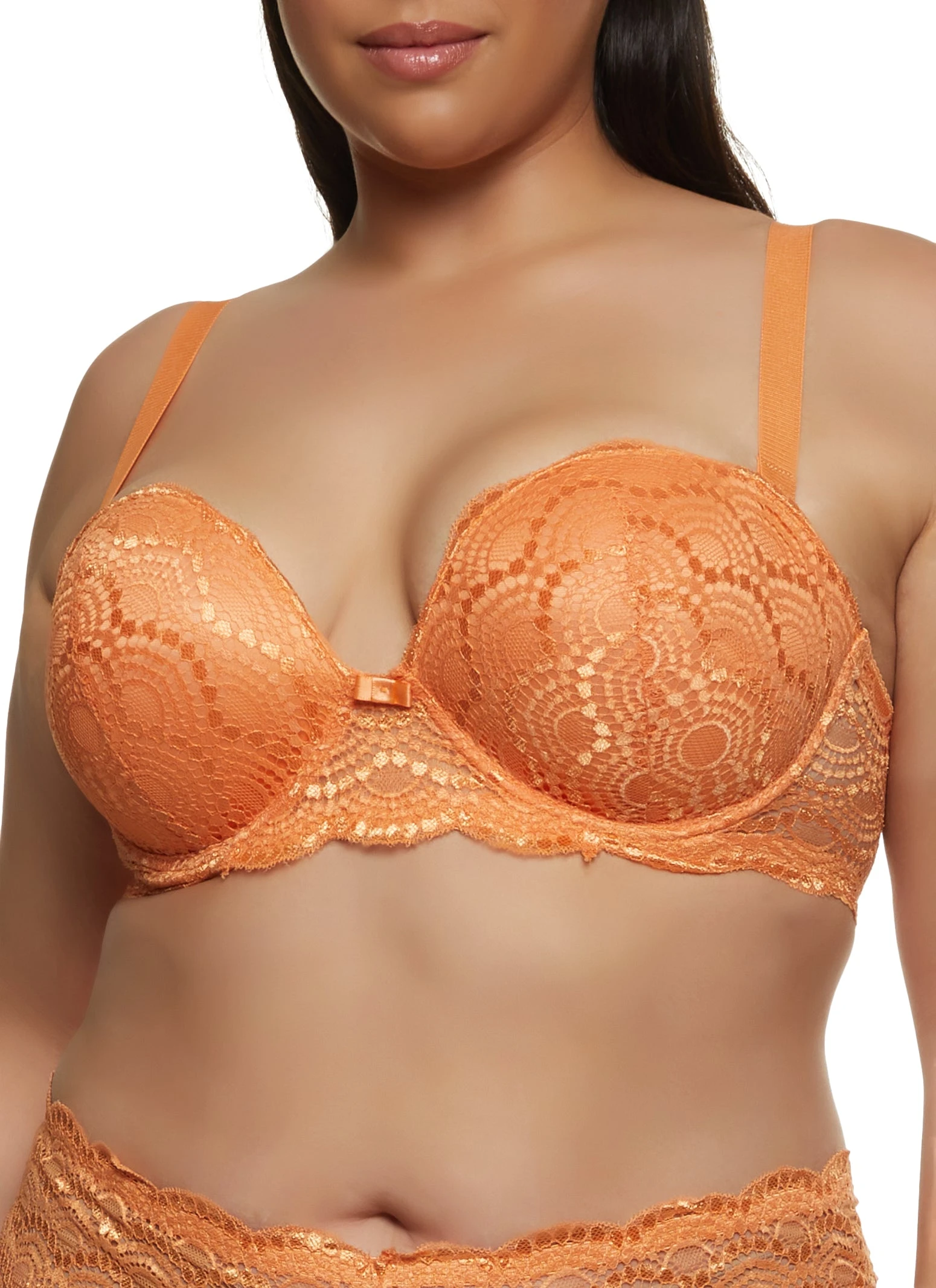 Plus Size Lace Detail Patterned Balconette Bra | Converts To Strapless