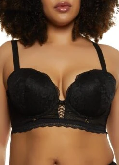 Plus Size Floral Lace Longline Bra | Converts To Strapless
