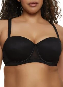 Plus Size Mesh Solid Balconette Bra | Convertible To Strapless