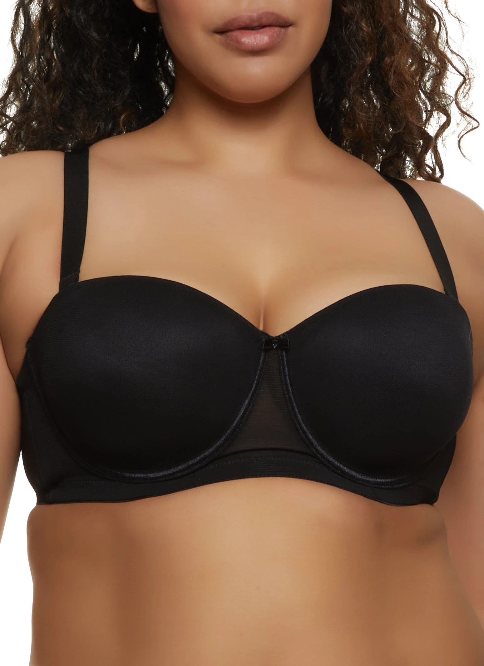 Plus Size Mesh Solid Balconette Bra | Convertible To Strapless