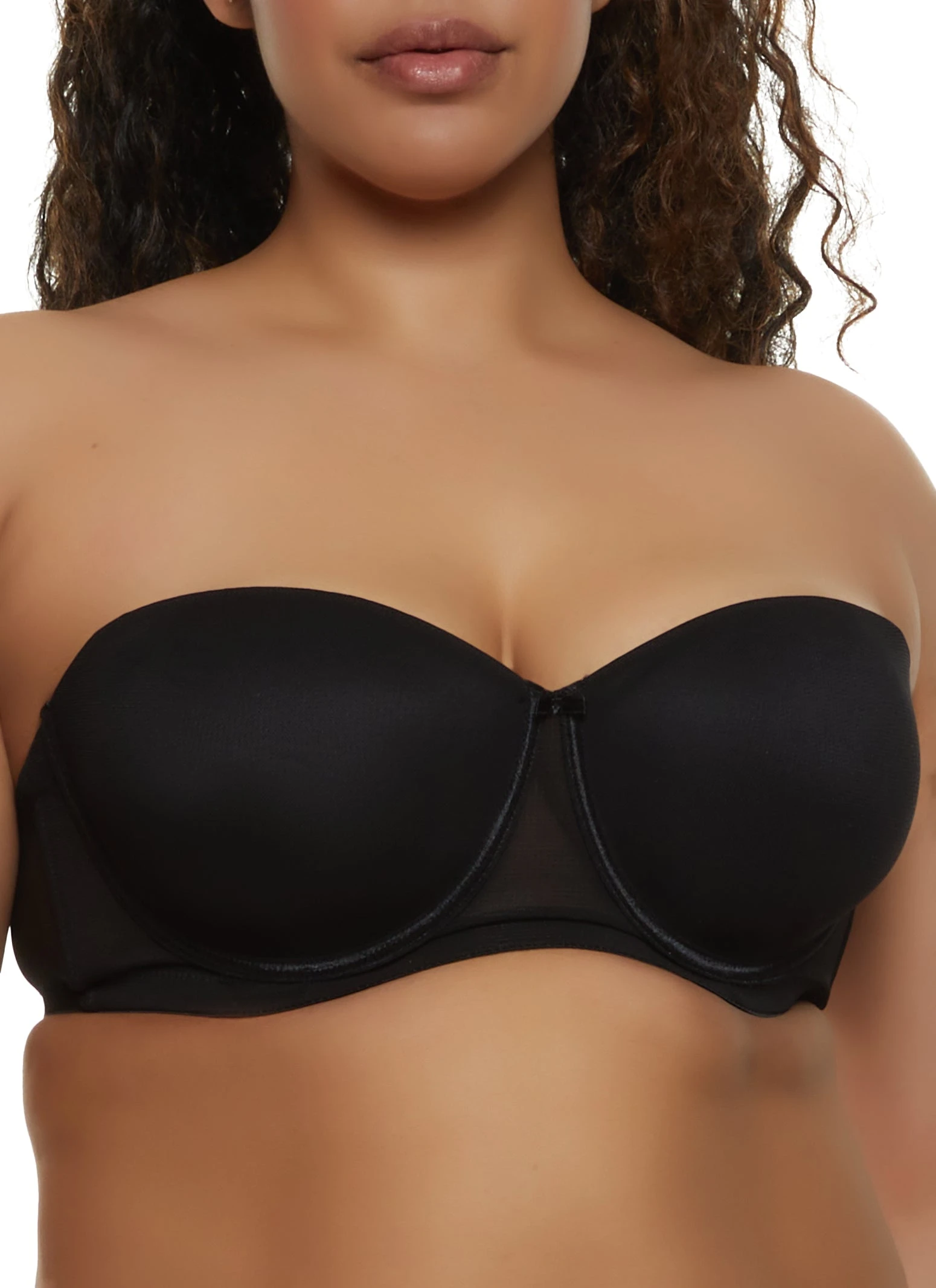 Plus Size Mesh Solid Balconette Bra | Convertible To Strapless - Image 2