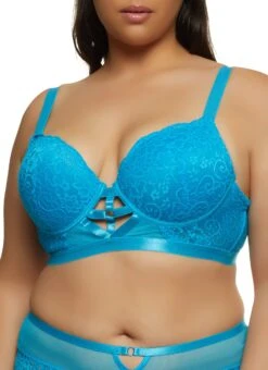 Plus Size Lace Caged Front Plunge Longline Bra
