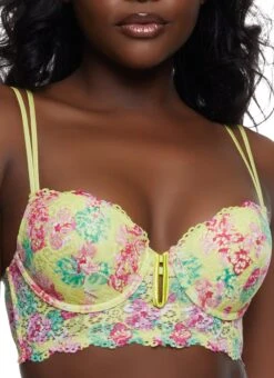 Patterned Keyhole Longline Lace Plunge Bra