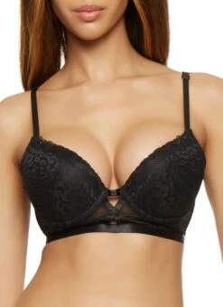 Animal Patterned Lace Mesh Plunge Bra