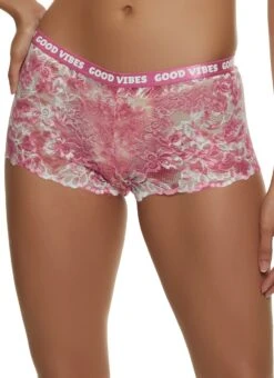 Good Vibes Trim Printed Lace Boyshort Panty