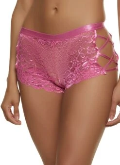 Floral Lace Ribbon Trim Caged Boyshort Panty