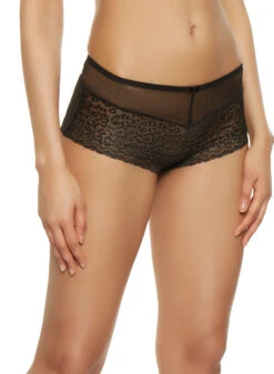 Animal Patterned Lace Mesh Boyshort Panty
