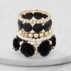 Set Of 5 Rose Rhinestone Beaded Stretch Bracelets