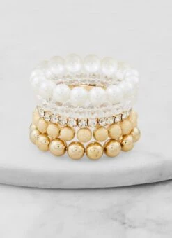 Set Of 5 Assorted Beaded Stretch Bracelets