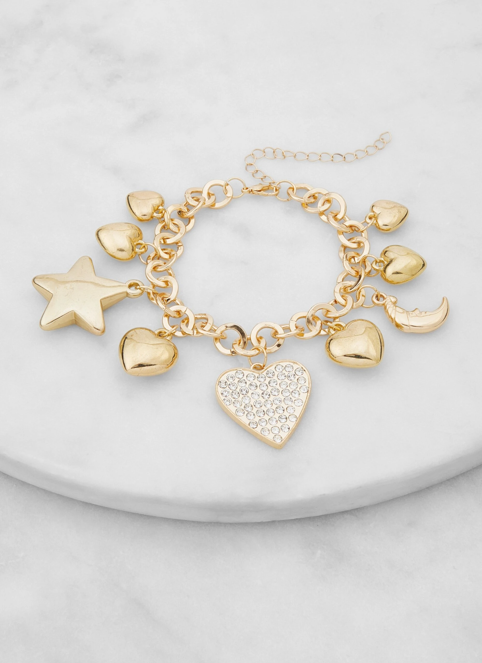 Rhinestone Heart Charm Bracelet