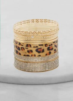 Set Of 12 Animal Print Rhinestone Metallic Bangles