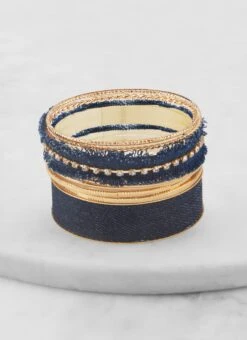 Set Of 8 Assorted Denim Bangles