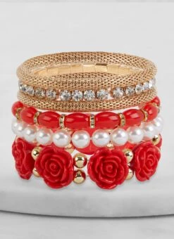 Set Of 6 Assorted Beaded Stretch Bracelets