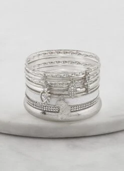 Set Of 12 Hamsa Hand Rhinestone Charm Bangles