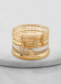 Set Of 12 Hamsa Hand Rhinestone Charm Bangles