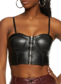 Faux Leather Zip Up Corset Crop Top
