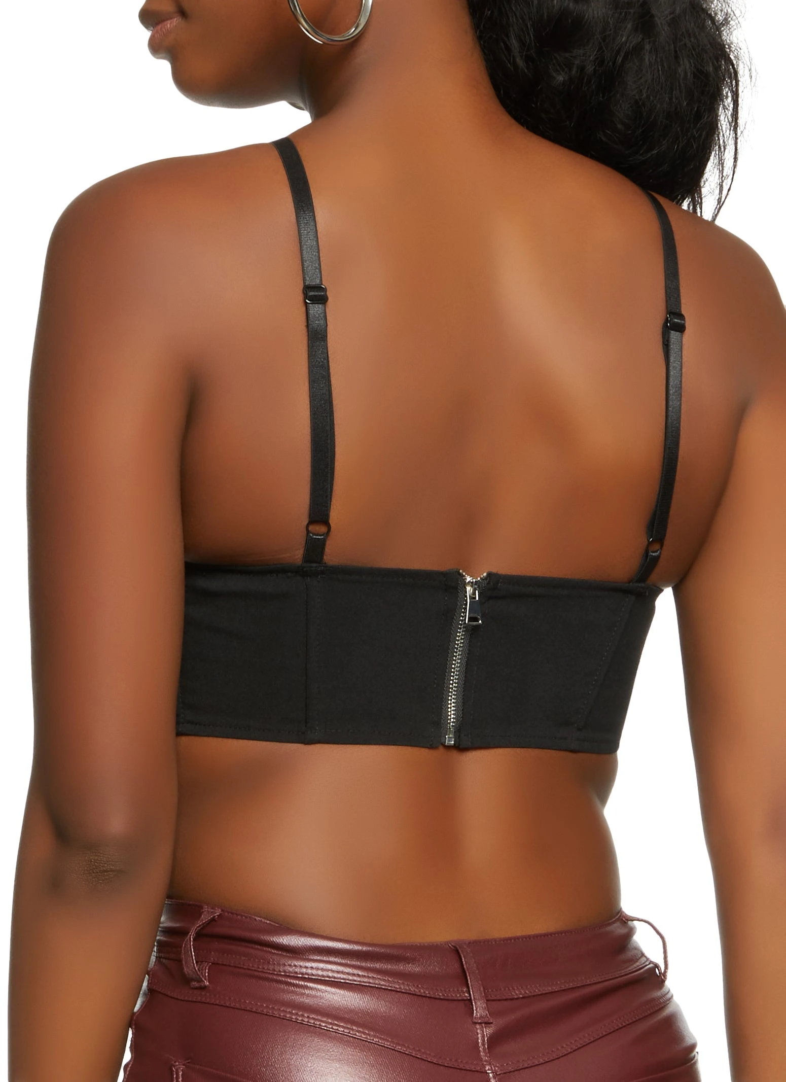 Faux Leather Zip Back Bustier Crop Top - Image 2