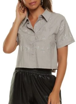 Rhinestone Runway Cropped Shirt