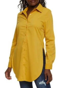 Poplin Button Front Tunic Shirt