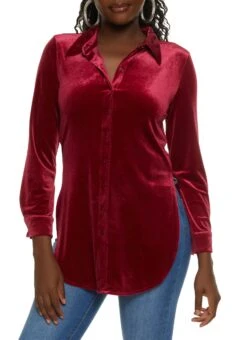 Velvet Button Front Shirt