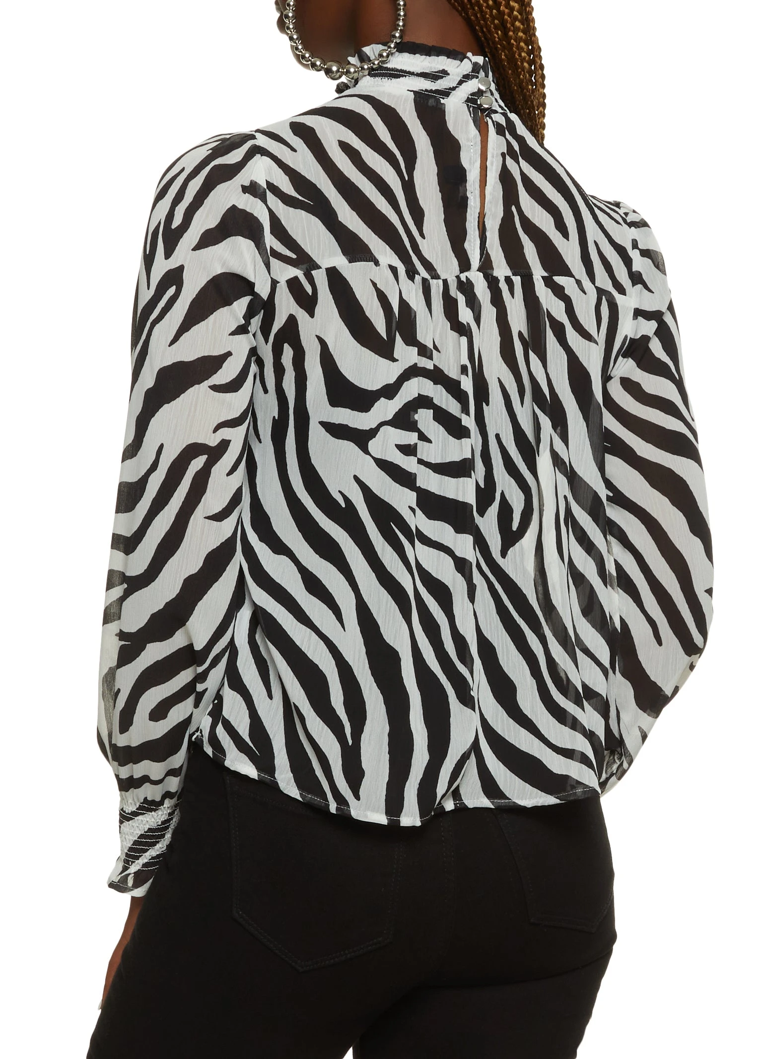 Zebra Print Mock Neck Blouse - Image 2