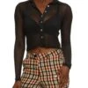 Mesh Button Down Cropped Shirt