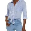 Button Front Tabbed Sleeve Tie Front Shirt
