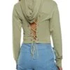 Lace Up Back Pullover Cropped Hoodie