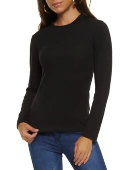 Solid Crew Neck Long Sleeve Tee