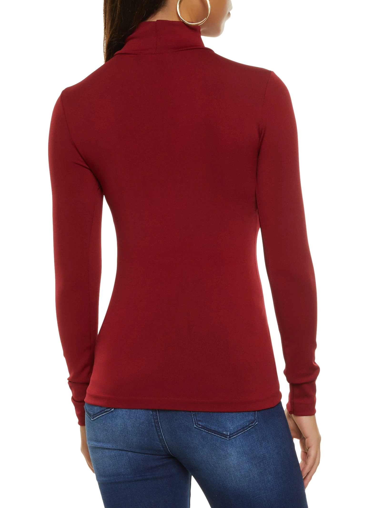 Basic Seamless Mock Neck Long Sleeve Tee - Image 2