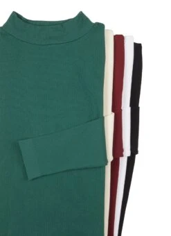 Ribbed Knit Seamless Mock Neck Long Sleeve Top