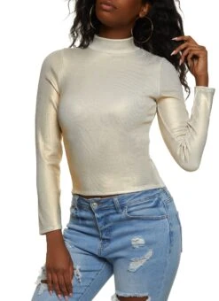 Foil Knit Mock Neck Top