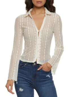 Floral Lace Button Front Shirt