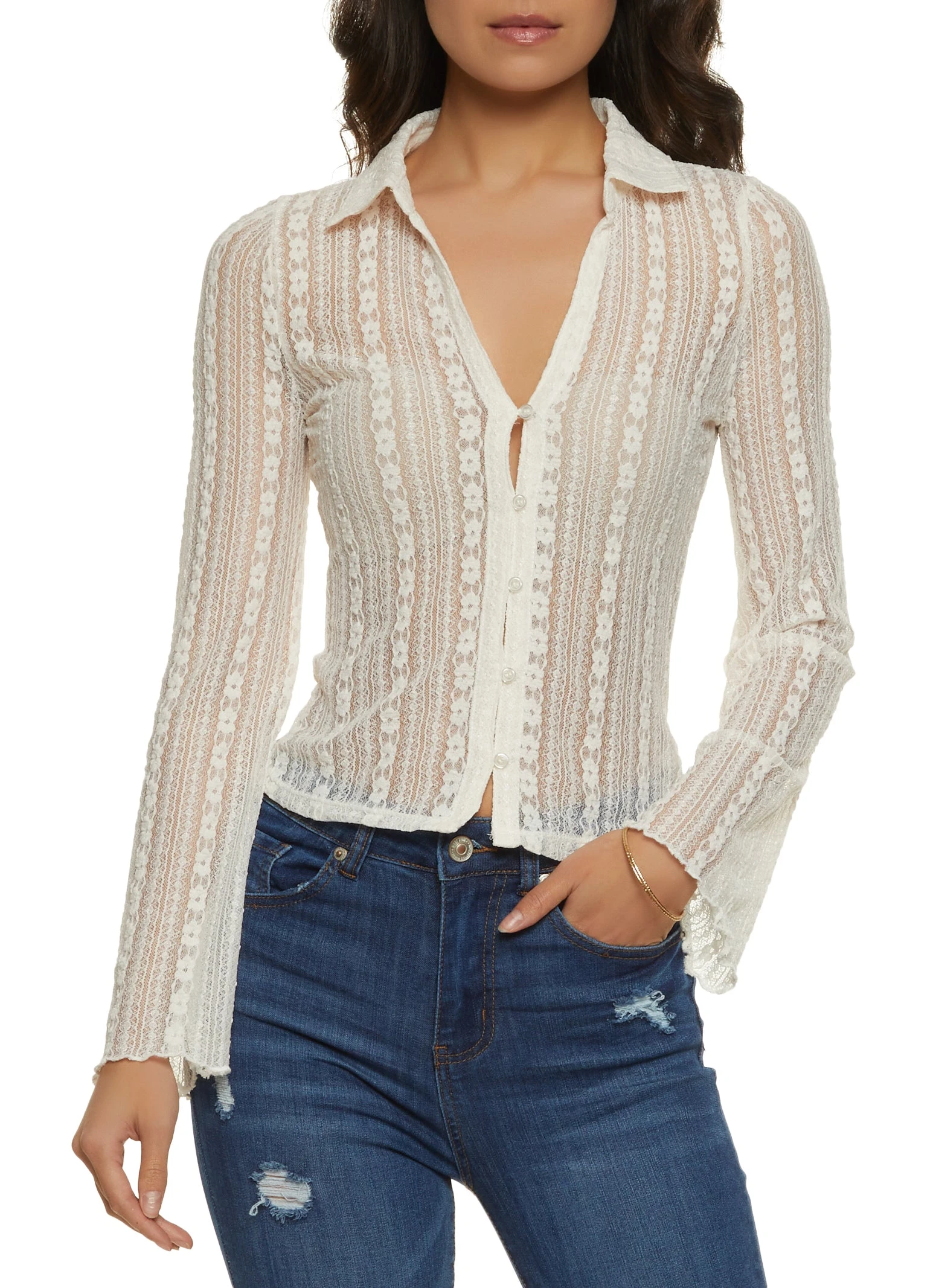Floral Lace Button Front Shirt