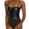 Faux Leather Corset Bodysuit